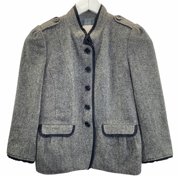 LOFT Jackets & Blazers - Loft Military Style Button Front Blazer Wool Blend Gray Academia Career Office